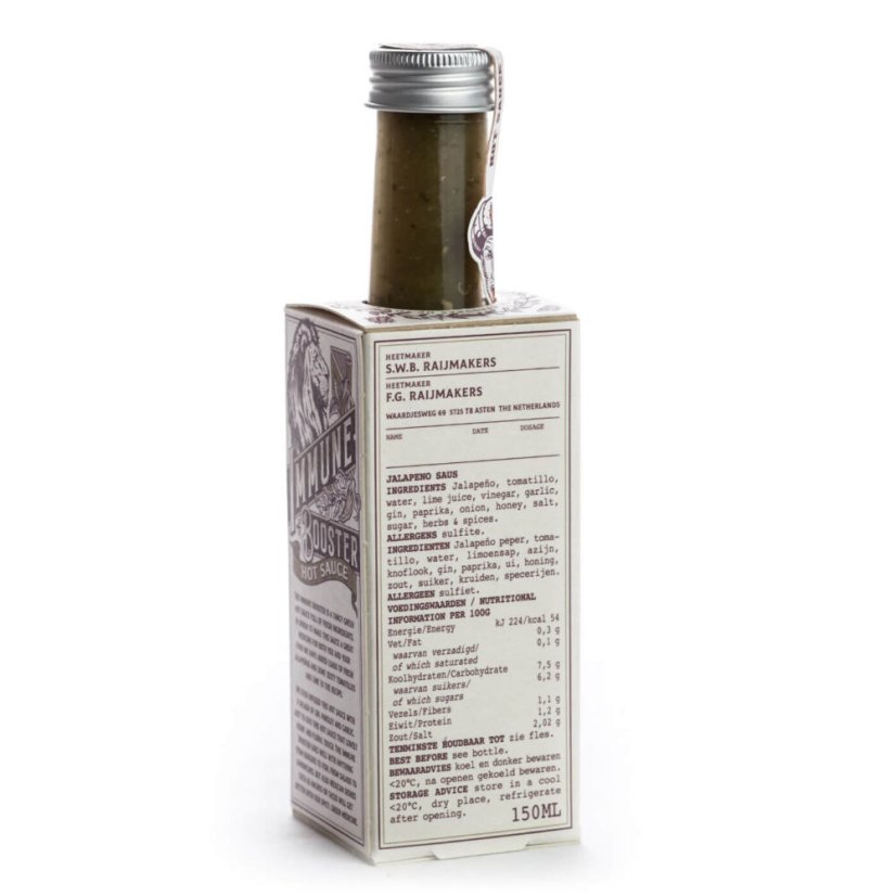 Raijmakers Immune Booster (Jalapeno, Limetka & Gin) chilli omáčka 150ml