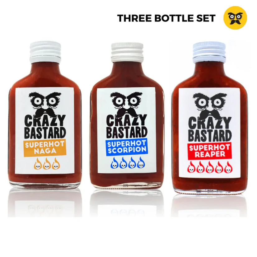 Sada Extrémně Pálivých Chilli Omáček Crazy Bastard